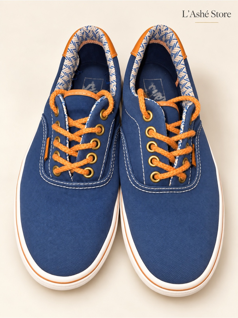 Vans Navy Canvas Sneakers with Orange Accents